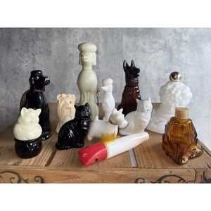 Vtg Avon Glass Perfume Bottles Lot Of 12 Black Brown White Cream Dog Cat Pet